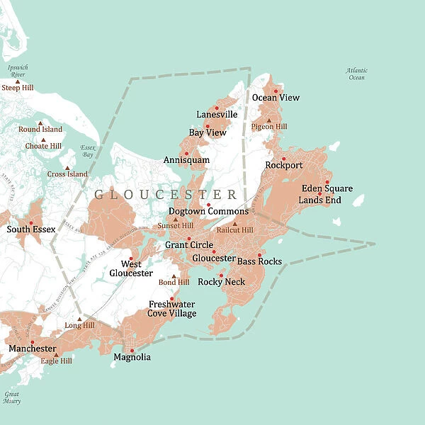 MA Essex Gloucester Vector Road Map