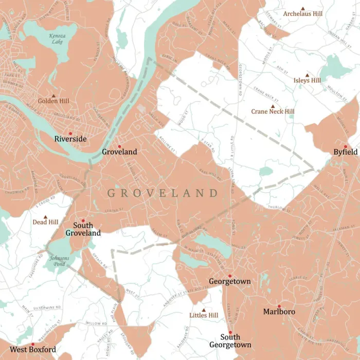Framed Print : MA Essex Groveland Vector Road Map Framed Print : MA Essex Groveland Vector Road Map