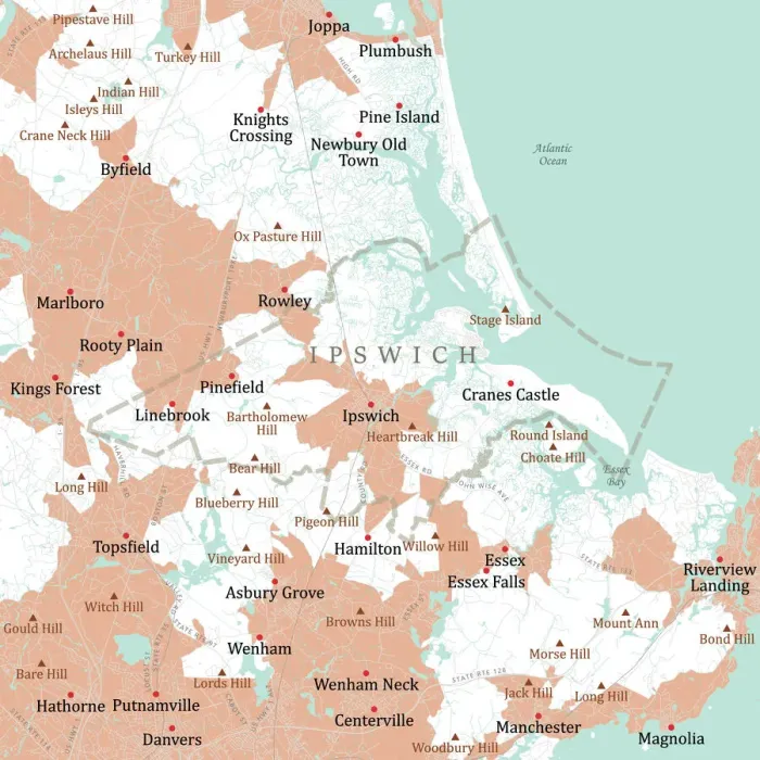 Framed Print : MA Essex Ipswich Vector Road Map Framed Print : MA Essex Ipswich Vector Road Map