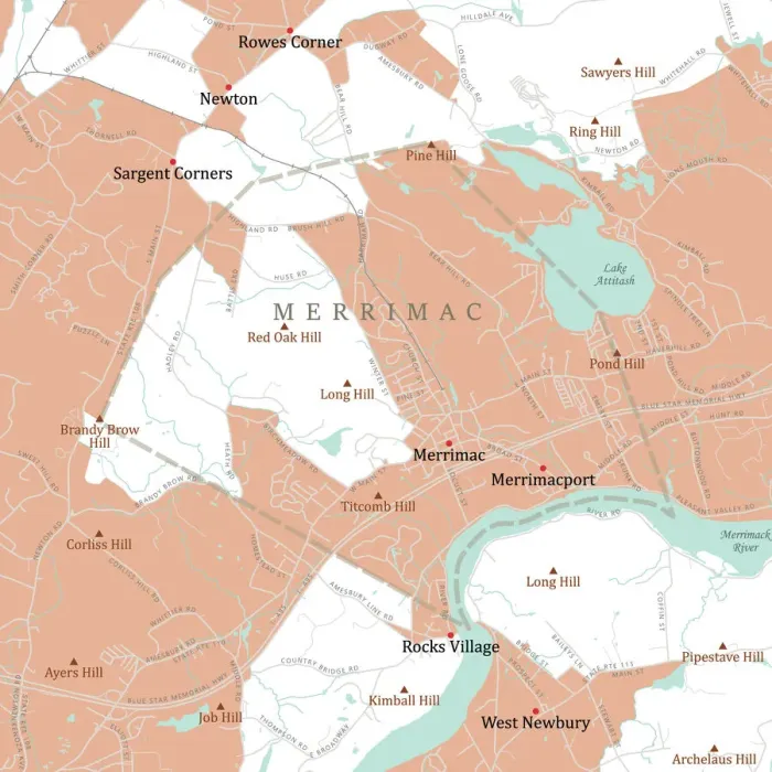 Framed Print : MA Essex Merrimac Vector Road Map Framed Print : MA Essex Merrimac Vector Road Map