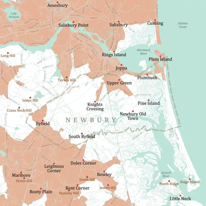 Framed Print : MA Essex Newbury Vector Road Map Framed Print : MA Essex Newbury Vector Road Map