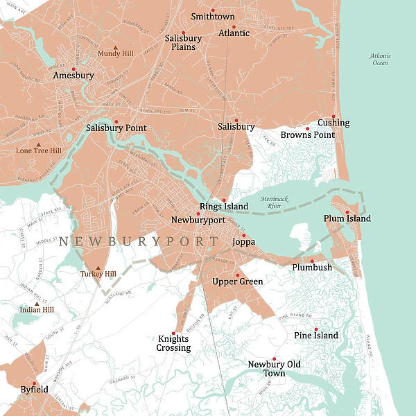 MA Essex Newburyport Vector Road Map