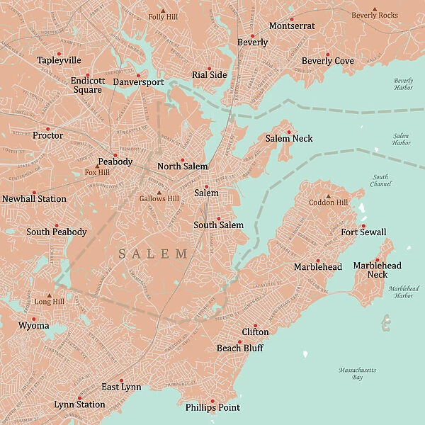 MA Essex Salem Vector Road Map
