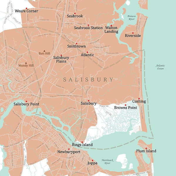 MA Essex Salisbury Vector Road Map