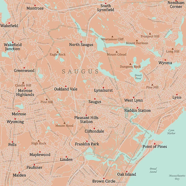 MA Essex Saugus Vector Road Map