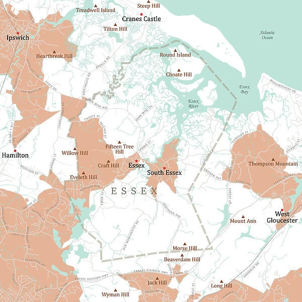 MA Essex Town Vector Road Map