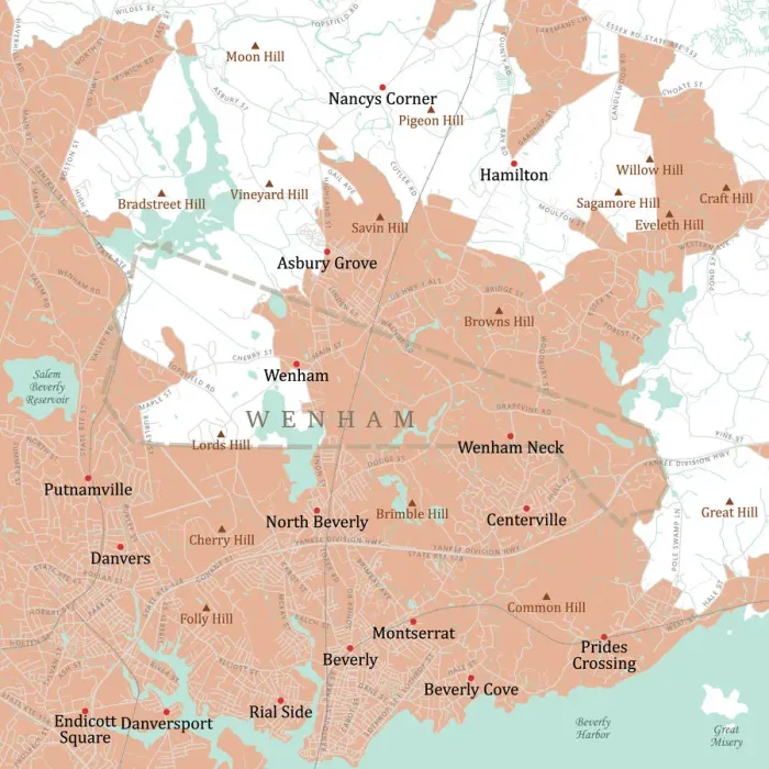 Framed Print : MA Essex Wenham Vector Road Map Framed Print : MA Essex Wenham Vector Road Map