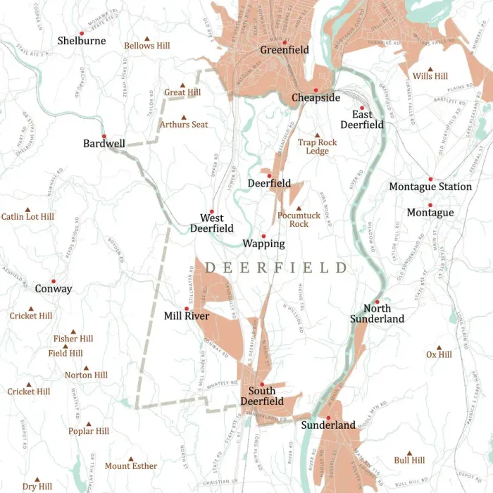 Framed Print : MA Franklin Deerfield Vector Road Map Framed Print : MA Franklin Deerfield Vector Road Map