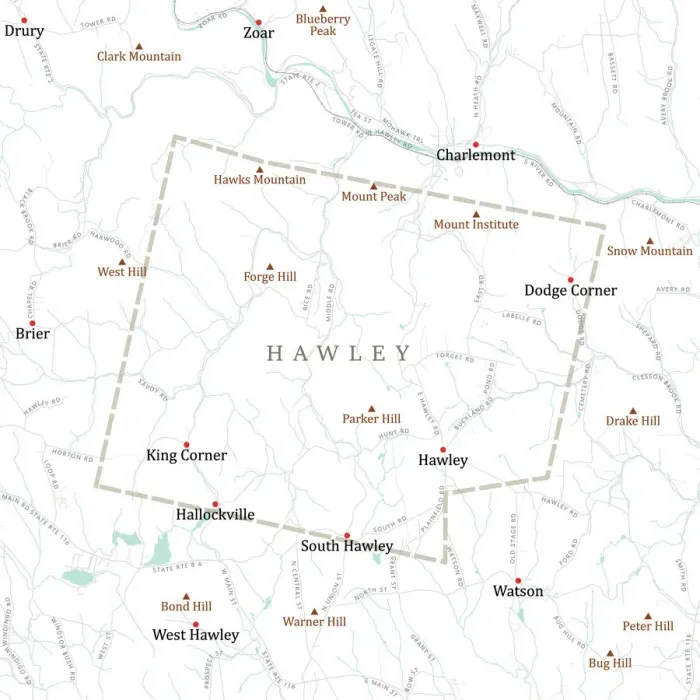 Framed Print : MA Franklin Hawley Vector Road Map Framed Print : MA Franklin Hawley Vector Road Map