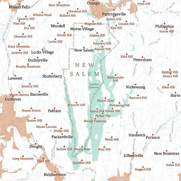 MA Franklin New Salem Vector Road Map