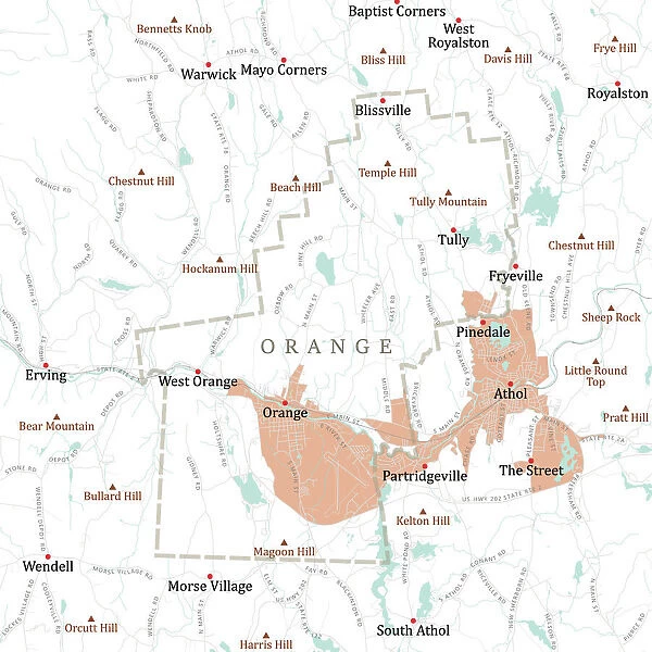 MA Franklin Orange Vector Road Map