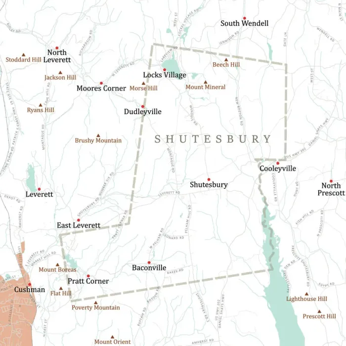 Framed Print : MA Franklin Shutesbury Vector Road Map Framed Print : MA Franklin Shutesbury Vector Road Map