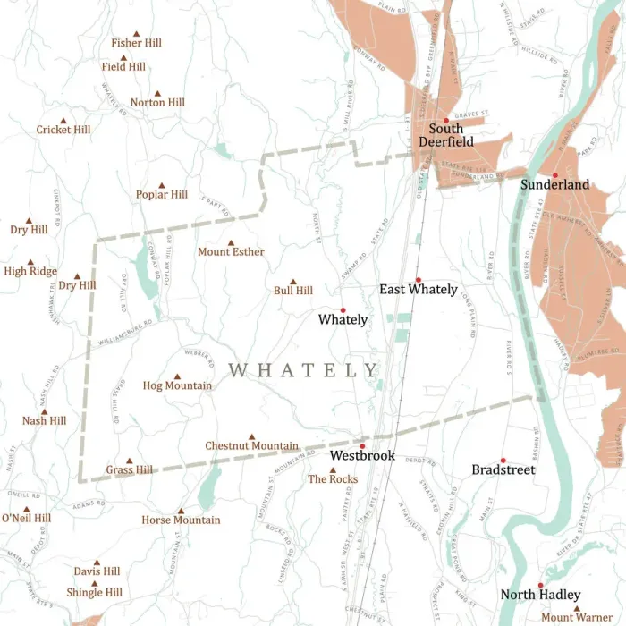 Framed Print : MA Franklin Whately Vector Road Map Framed Print : MA Franklin Whately Vector Road Map