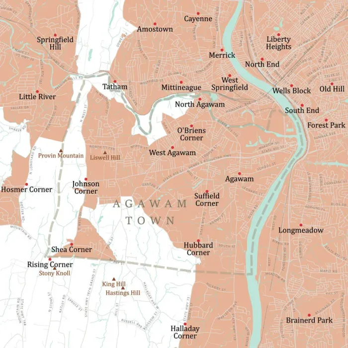 Framed Print : MA Hampden Agawam Town Vector Road Map Framed Print : MA Hampden Agawam Town Vector Road Map