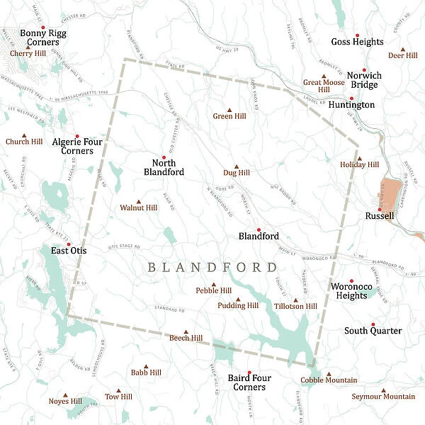 MA Hampden Blandford Vector Road Map