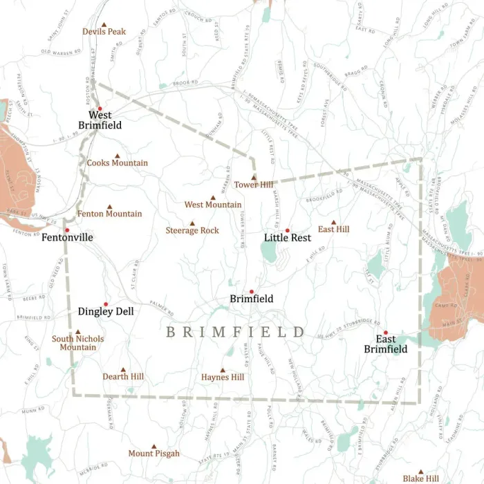 Framed Print : MA Hampden Brimfield Vector Road Map Framed Print : MA Hampden Brimfield Vector Road Map