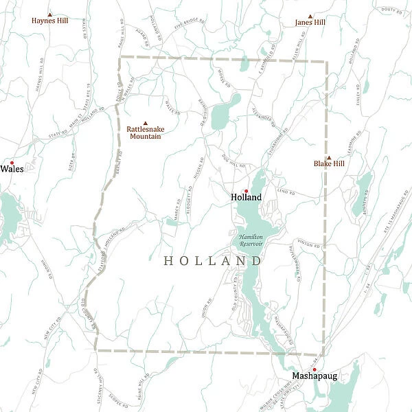 MA Hampden Holland Vector Road Map