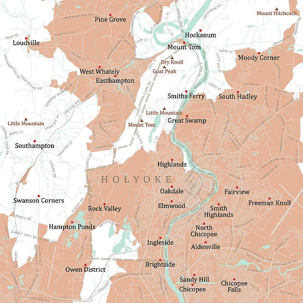 MA Hampden Holyoke Vector Road Map