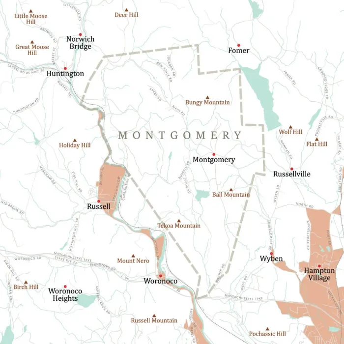 Framed Print : MA Hampden Montgomery Vector Road Map