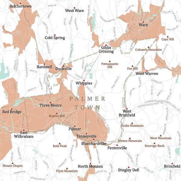 MA Hampden Palmer Town Vector Road Map