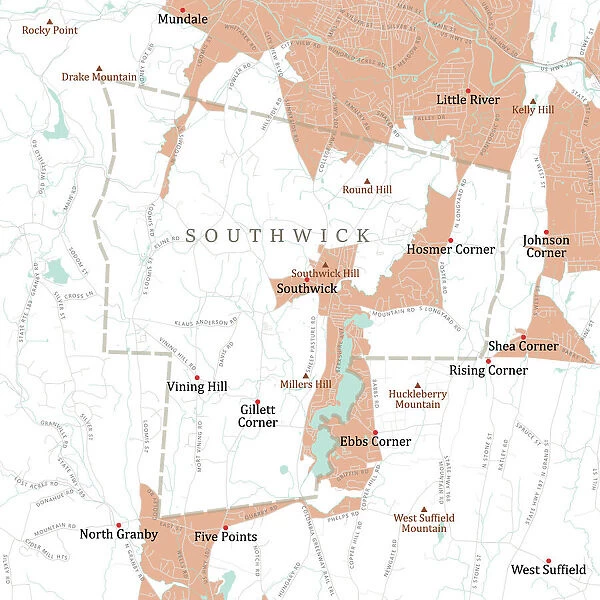 MA Hampden Southwick Vector Road Map