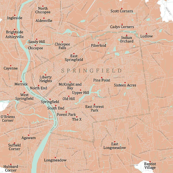 MA Hampden Springfield Vector Road Map