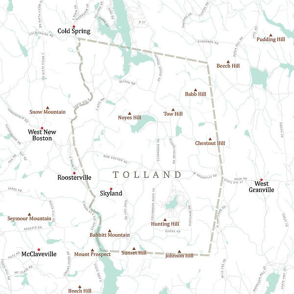 MA Hampden Tolland Vector Road Map