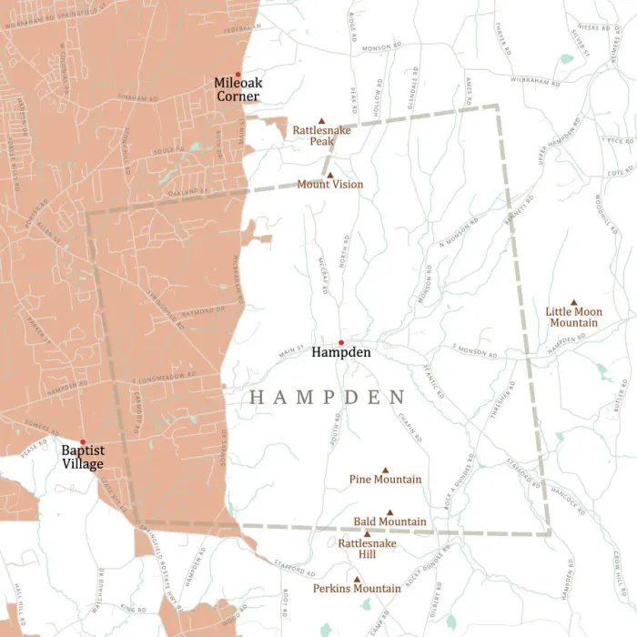 Framed Print : MA Hampden Town Vector Road Map Framed Print : MA Hampden Town Vector Road Map