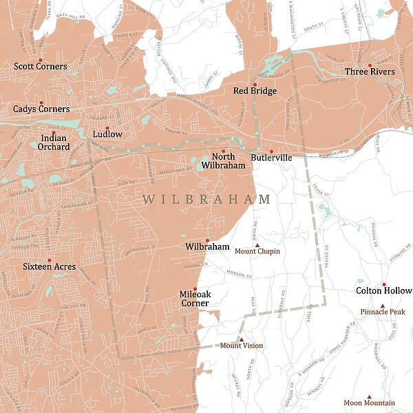 MA Hampden Wilbraham Vector Road Map