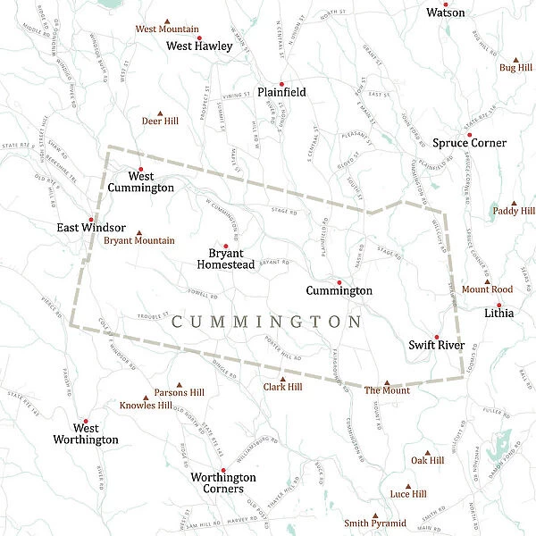 MA Hampshire Cummington Vector Road Map