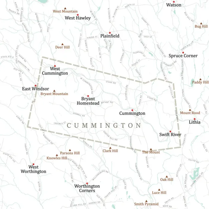 Framed Print : MA Hampshire Cummington Vector Road Map Framed Print : MA Hampshire Cummington Vector Road Map