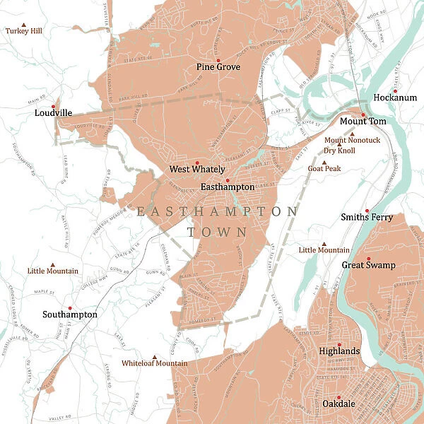 MA Hampshire Easthampton Town Vector Road Map