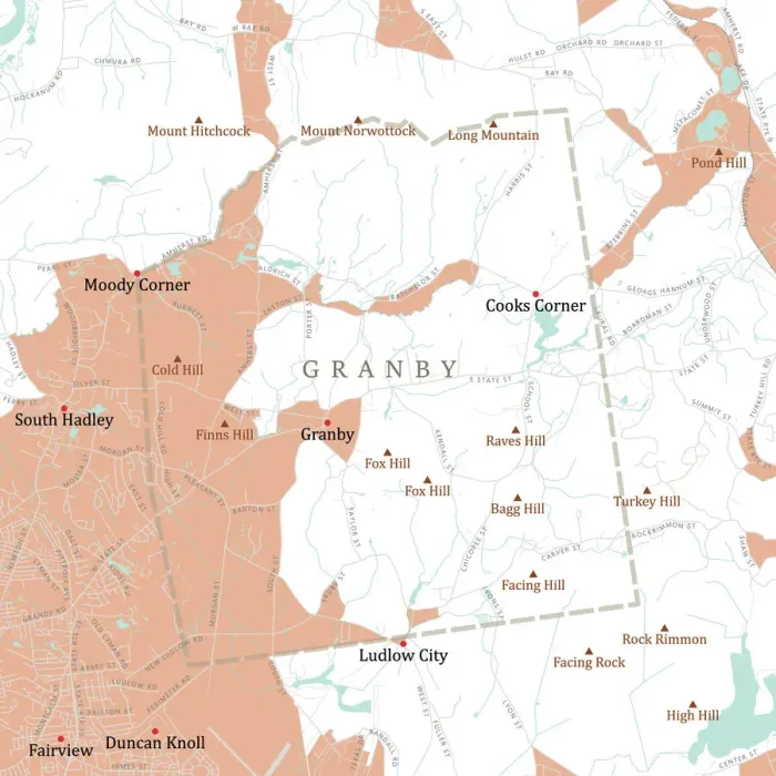 Framed Print : MA Hampshire Granby Vector Road Map Framed Print : MA Hampshire Granby Vector Road Map