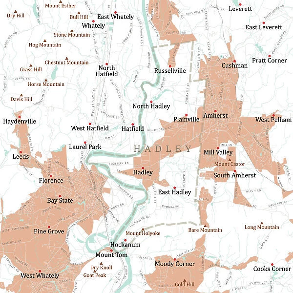 MA Hampshire Hadley Vector Road Map