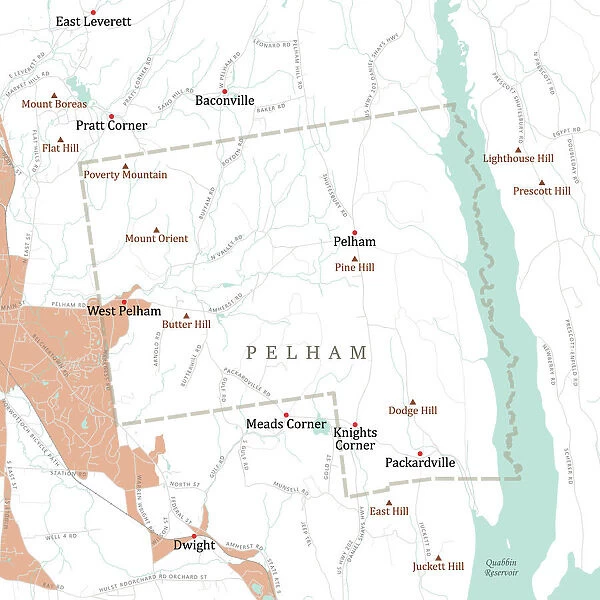 MA Hampshire Pelham Vector Road Map
