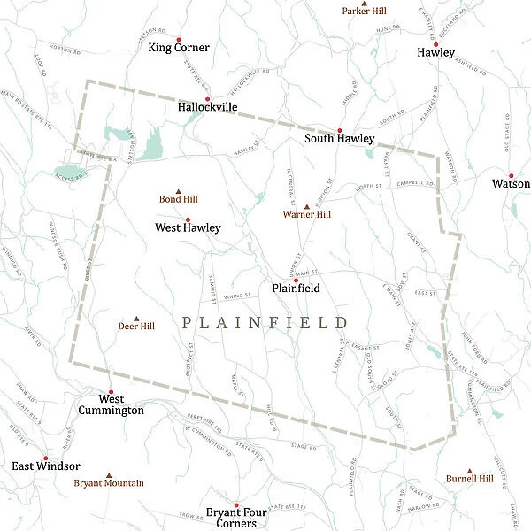 MA Hampshire Plainfield Vector Road Map