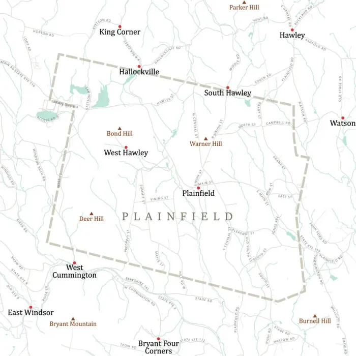 Framed Print : MA Hampshire Plainfield Vector Road Map
