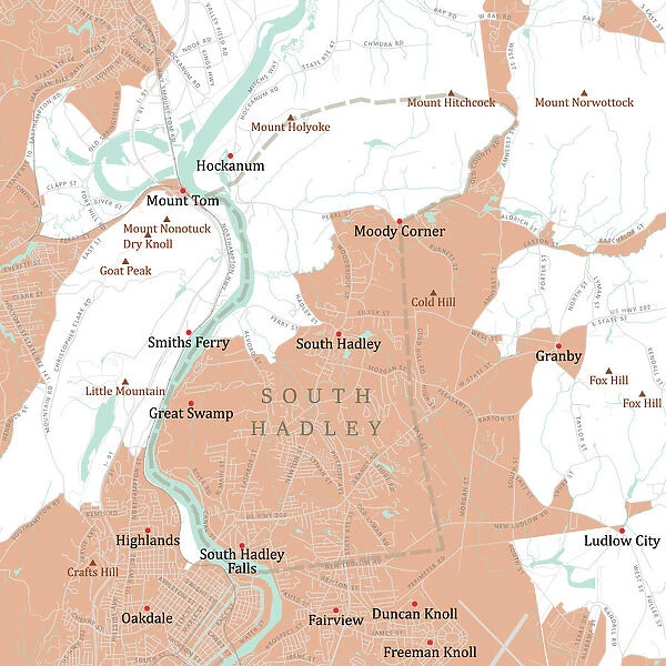 MA Hampshire South Hadley Vector Road Map