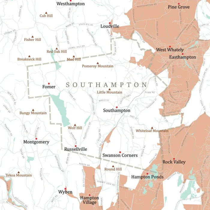 Framed Print : MA Hampshire Southampton Vector Road Map Framed Print : MA Hampshire Southampton Vector Road Map