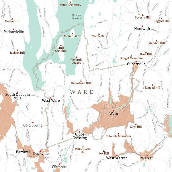 MA Hampshire Ware Vector Road Map