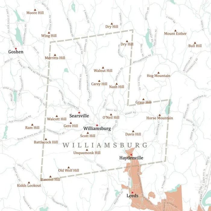 Framed Print : MA Hampshire Williamsburg Vector Road Map Framed Print : MA Hampshire Williamsburg Vector Road Map