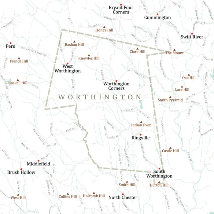 Framed Print : MA Hampshire Worthington Vector Road Map Framed Print : MA Hampshire Worthington Vector Road Map