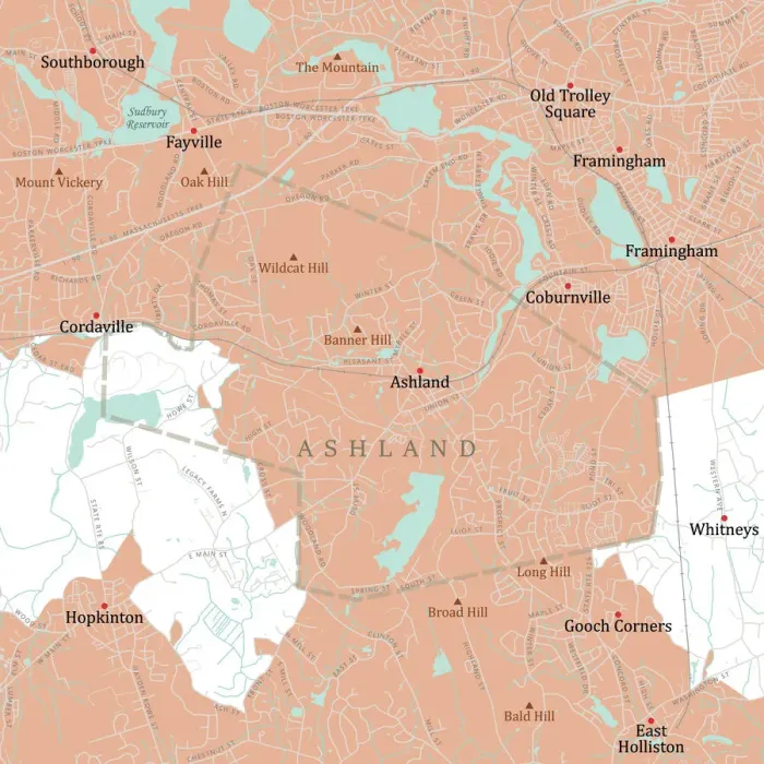 Framed Print : MA Middlesex Ashland Vector Road Map Framed Print : MA Middlesex Ashland Vector Road Map