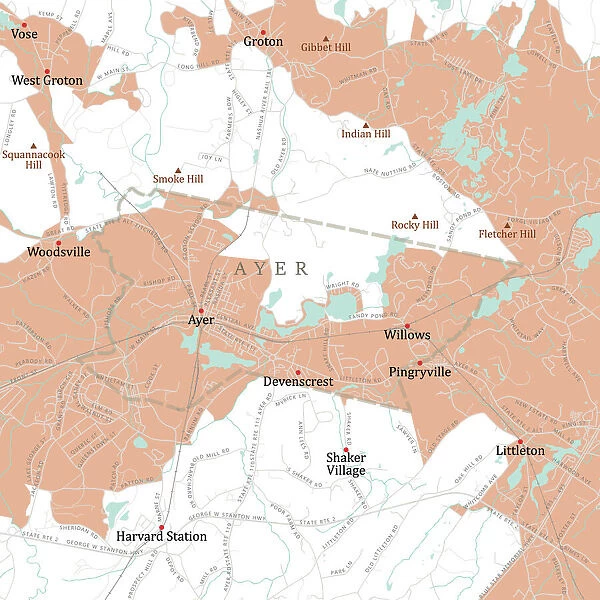 MA Middlesex Ayer Vector Road Map