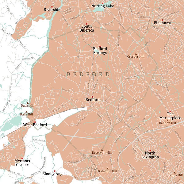 MA Middlesex Bedford Vector Road Map