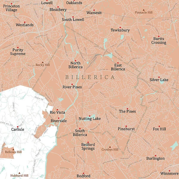 MA Middlesex Billerica Vector Road Map