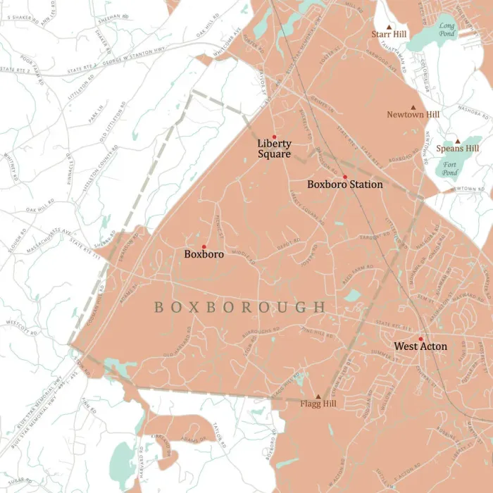 Framed Print : MA Middlesex Boxborough Vector Road Map Framed Print : MA Middlesex Boxborough Vector Road Map