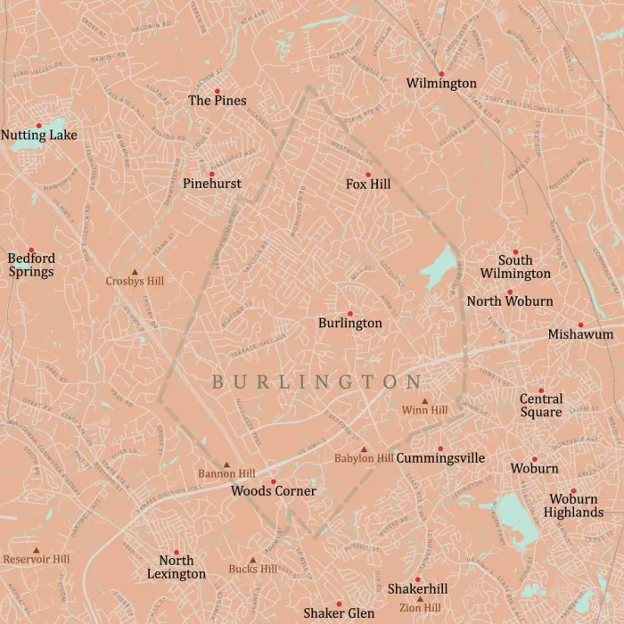 Framed Print : MA Middlesex Burlington Vector Road Map Framed Print : MA Middlesex Burlington Vector Road Map