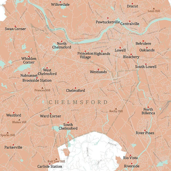 MA Middlesex Chelmsford Vector Road Map