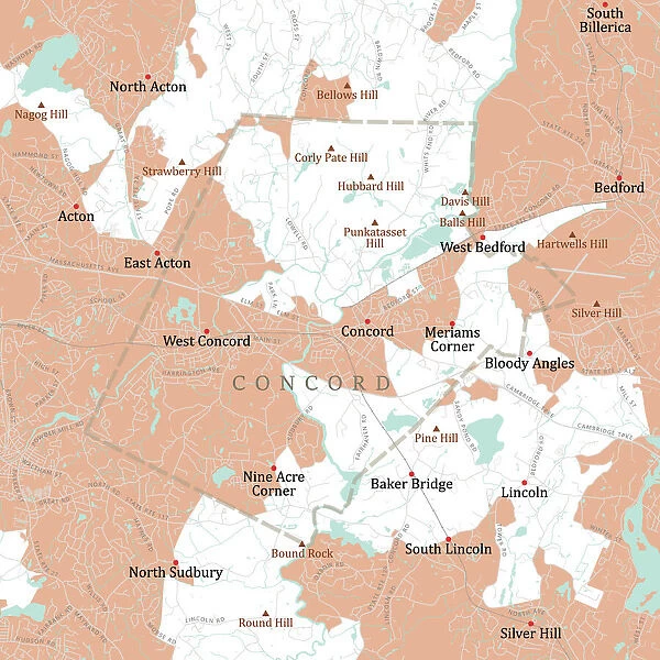 MA Middlesex Concord Vector Road Map